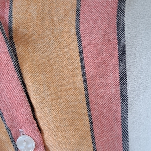 Japna Med Striped Creamsicle Short Sleeve Tie Waist Cropped Top  Blouse V-neck - Picture 7 of 10